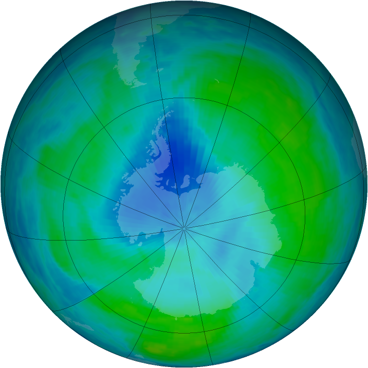 Antarctic ozone map for 09 February 1991